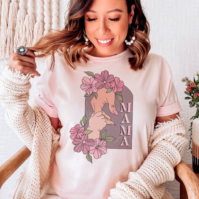 Retro Mama Mother's Day Holding Hands Floral T-Shirt (Creator Uploaded)