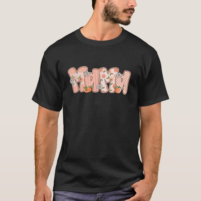 Retro Mama Peach Checkered Funny Mother s Day  T-Shirt (Front)