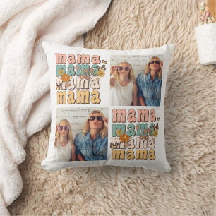 Retro Mama Photo Collage Custom Mother’s Day Gift Cushion
