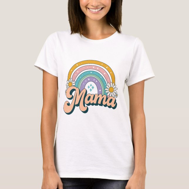 Retro Mama Rainbow | Groovy 70s Pastel Floral Mum  T-Shirt (Front)