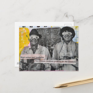 Retro Man and Woman in 3D Glasses Collage Postcard