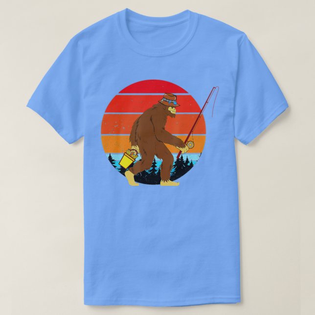 Retro Man Bigfoot Fishing Outdoor Bigfoot Fishing  T-Shirt (Design Front)