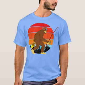 Retro Man Bigfoot Fishing Outdoor Bigfoot Fishing  T-Shirt