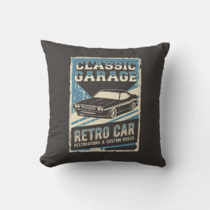 Retro Man Cave Classic Automotive-Car Garage Throw Cushion