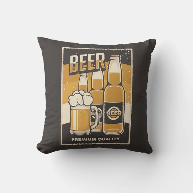 Retro Man Cave Classic -Three Cold Bottle Beer  Cushion (Front)