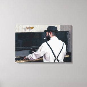 Retro man playing piano and smoking canvas print