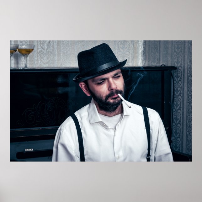 Retro man playing piano and smoking   poster (Front)