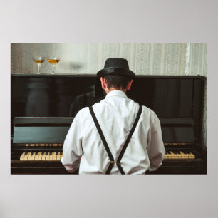 Retro man playing piano and smoking poster