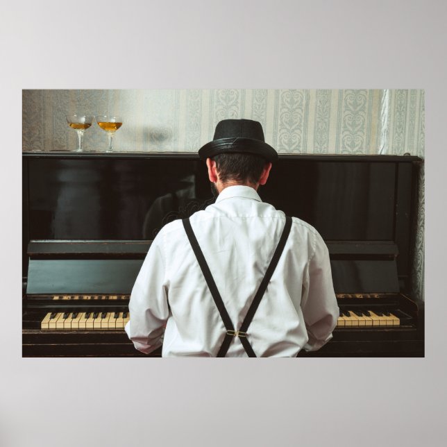 Retro man playing piano and smoking  poster (Front)