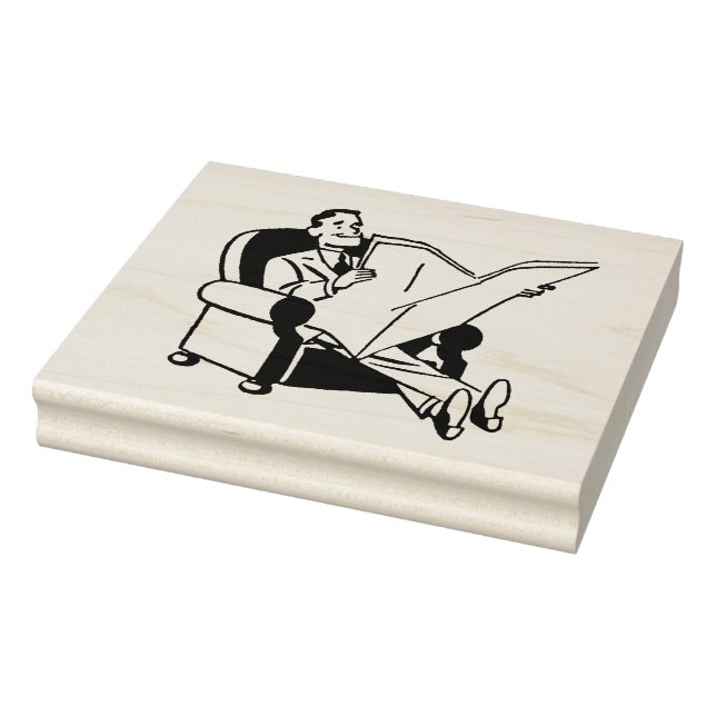 Retro Man Reading Newspaper Rubber Art Stamp (Stamp)