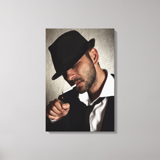 Retro man smoking canvas print (Front)