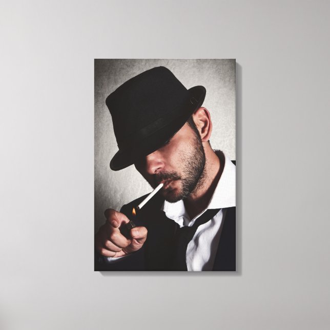Retro man smoking canvas print (Front)