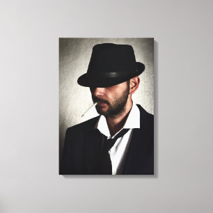 Retro man smoking canvas print