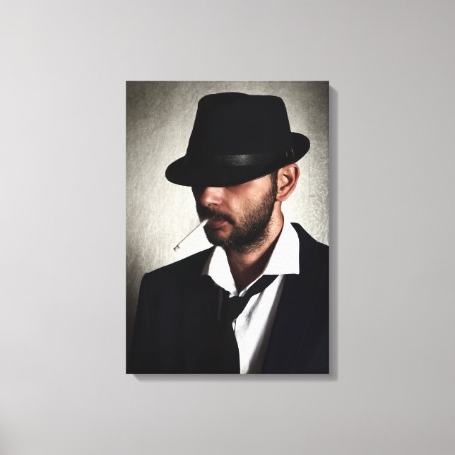 Retro man smoking canvas print (Front)