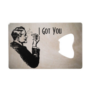 Retro Man Smoking Credit Card Bottle Opener
