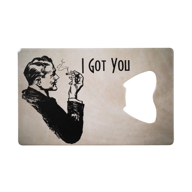 Retro Man Smoking Credit Card Bottle Opener (Back Horizontal)