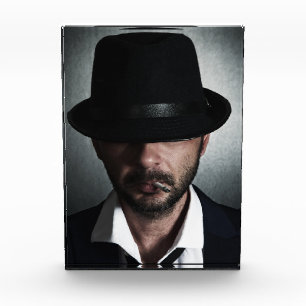 Retro man smoking photo block