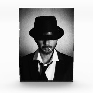 Retro man smoking photo block