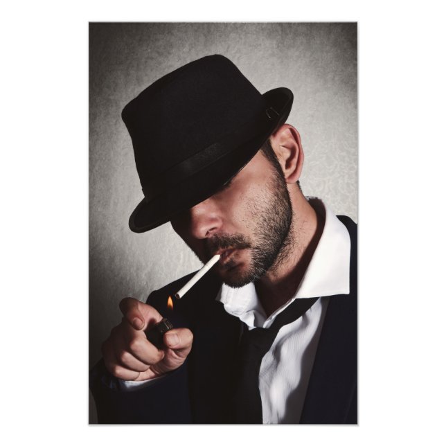 Retro man smoking photo print (Front)