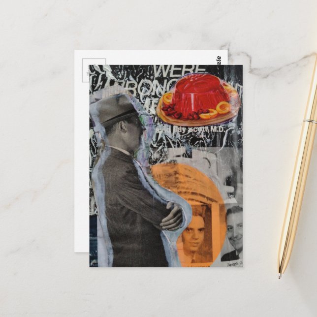 Retro Man with floating dessert collage Postcard (Front/Back In Situ)