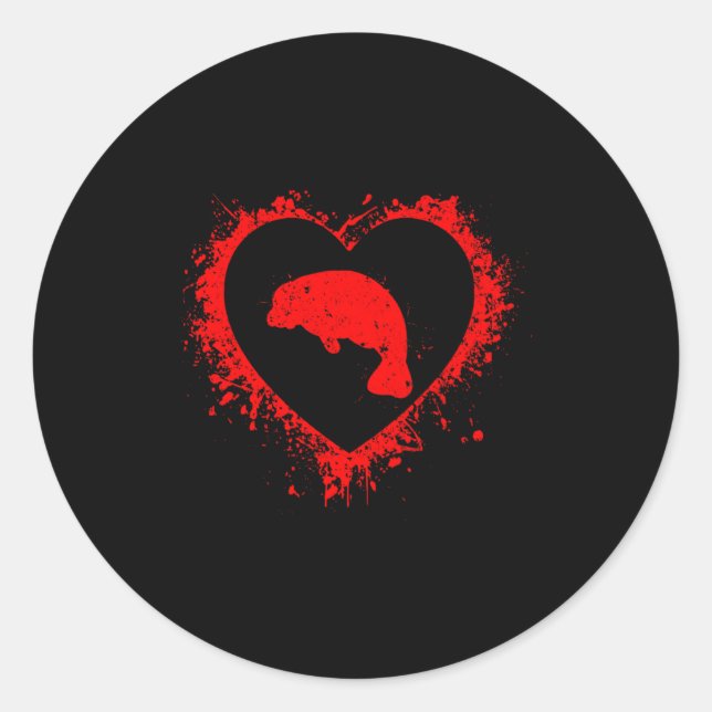 Retro Manatee Valentines Day Heart Shape My Valent Classic Round Sticker (Front)