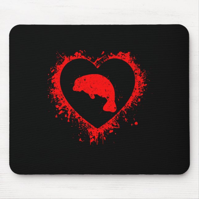 Retro Manatee Valentines Day Heart Shape My Valent Mouse Pad (Front)