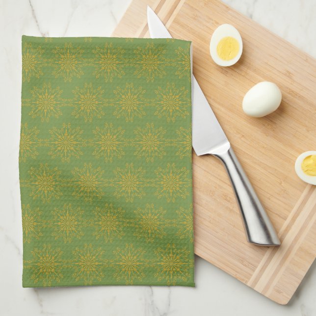 Retro Mandala Avocado Kitchen Towel (Quarter Fold)