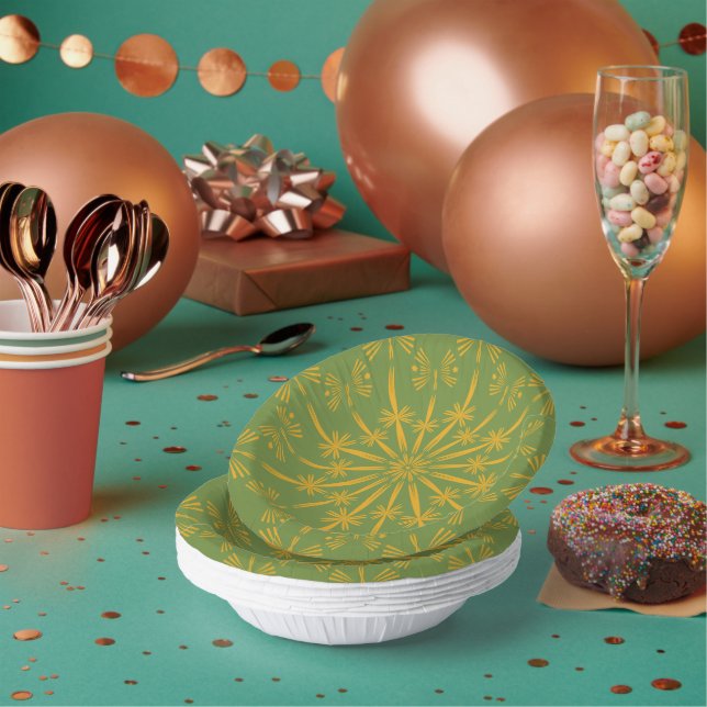 Retro Mandala Avocado Paper Bowls Plate (Multi)