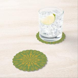 Retro Mandala Avocado Paper Coasters