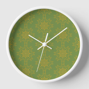 Retro Mandala Avocado Wood Framed Clock