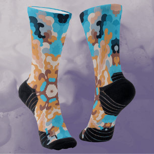 Retro Mandala Blue and Orange Socks