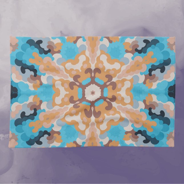 Retro Mandala Blue and Orange Tea Towel (Creator Uploaded)