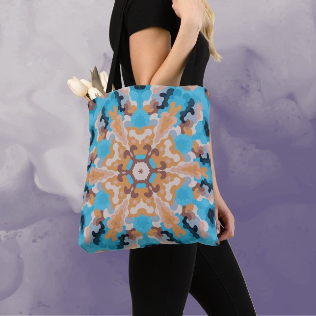Retro Mandala Blue and Orange Tote Bag (Creator Uploaded)