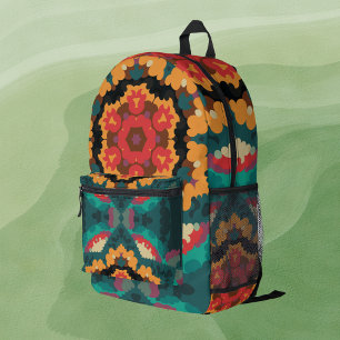 Retro Mandala Blue Orange and Red Printed Backpack