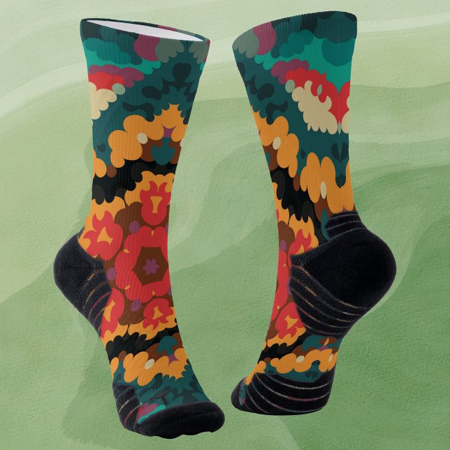 Retro Mandala Blue Orange and Red Socks (Creator Uploaded)