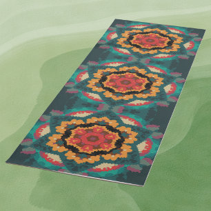 Retro Mandala Blue Orange and Red Yoga Mat