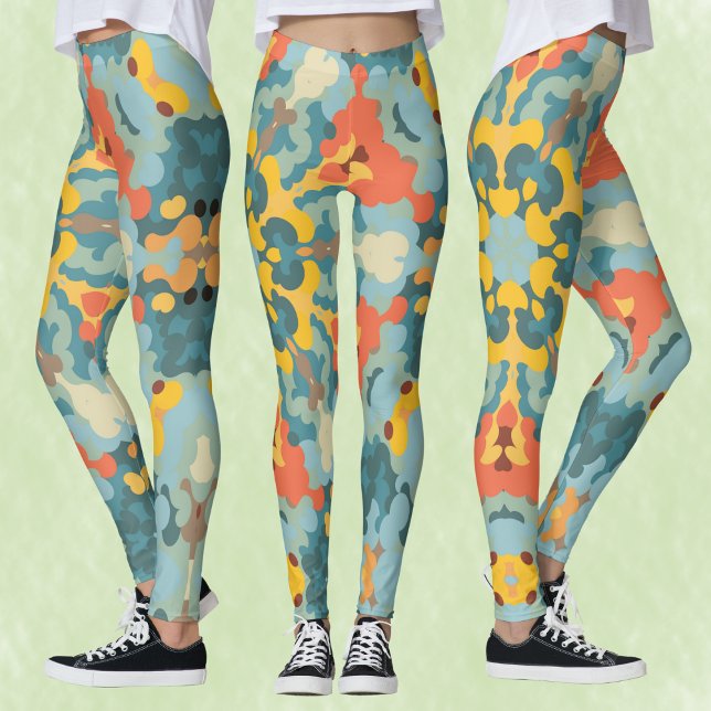 Retro Mandala Blue Orange and Yellow Leggings (Creator Uploaded)