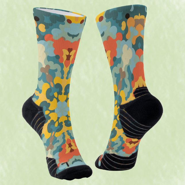 Retro Mandala Blue Orange and Yellow Socks (Creator Uploaded)