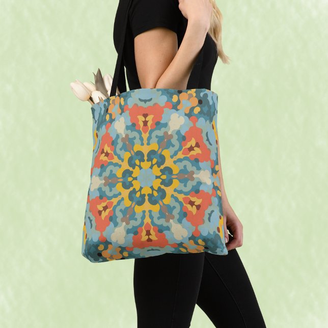 Retro Mandala Blue Orange and Yellow Tote Bag (Creator Uploaded)