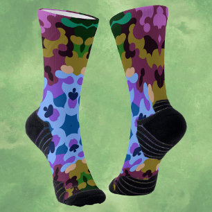 Retro Mandala Blue Purple and Yellow Socks