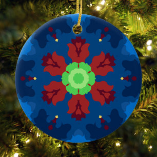 Retro Mandala Blue Red and Green Ceramic Tree Decoration