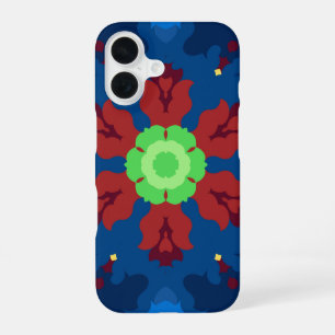 Retro Mandala Blue Red and Green iPhone 16 Case