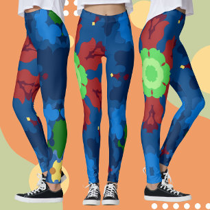 Retro Mandala Blue Red and Green Leggings