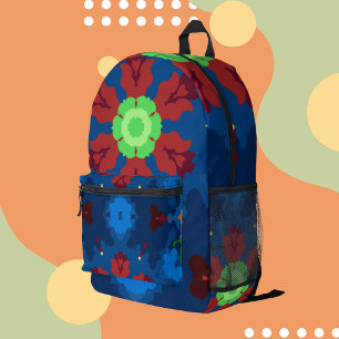 Retro Mandala Blue Red and Green Printed Backpack