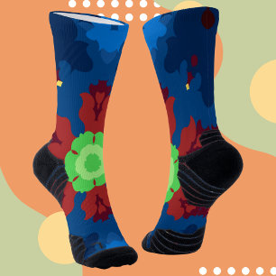 Retro Mandala Blue Red and Green Socks
