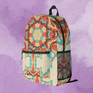 Retro Mandala Blue Red and Yellow Printed Backpack