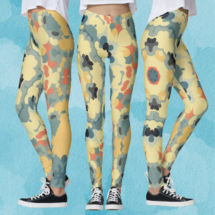 Retro Mandala Blue Yellow and Red Leggings