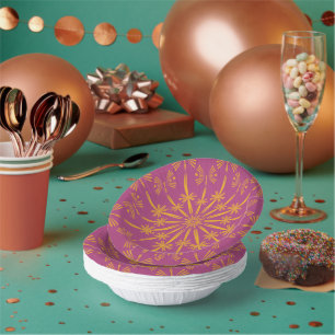 Retro Mandala Boysenberry Paper Bowls Plate