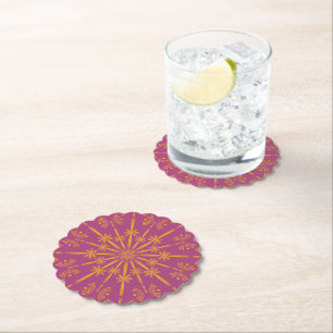 Retro Mandala Boysenberry Paper Coasters