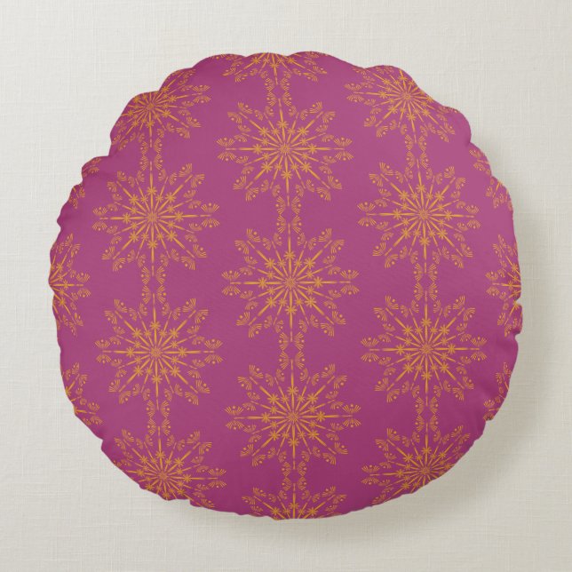 Retro Mandala Boysenberry Round Pillow (Front)